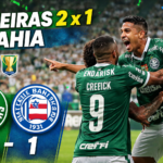 Jogadores do Palmeiras comemorando vitoria sobre o bahia no Brasileirão